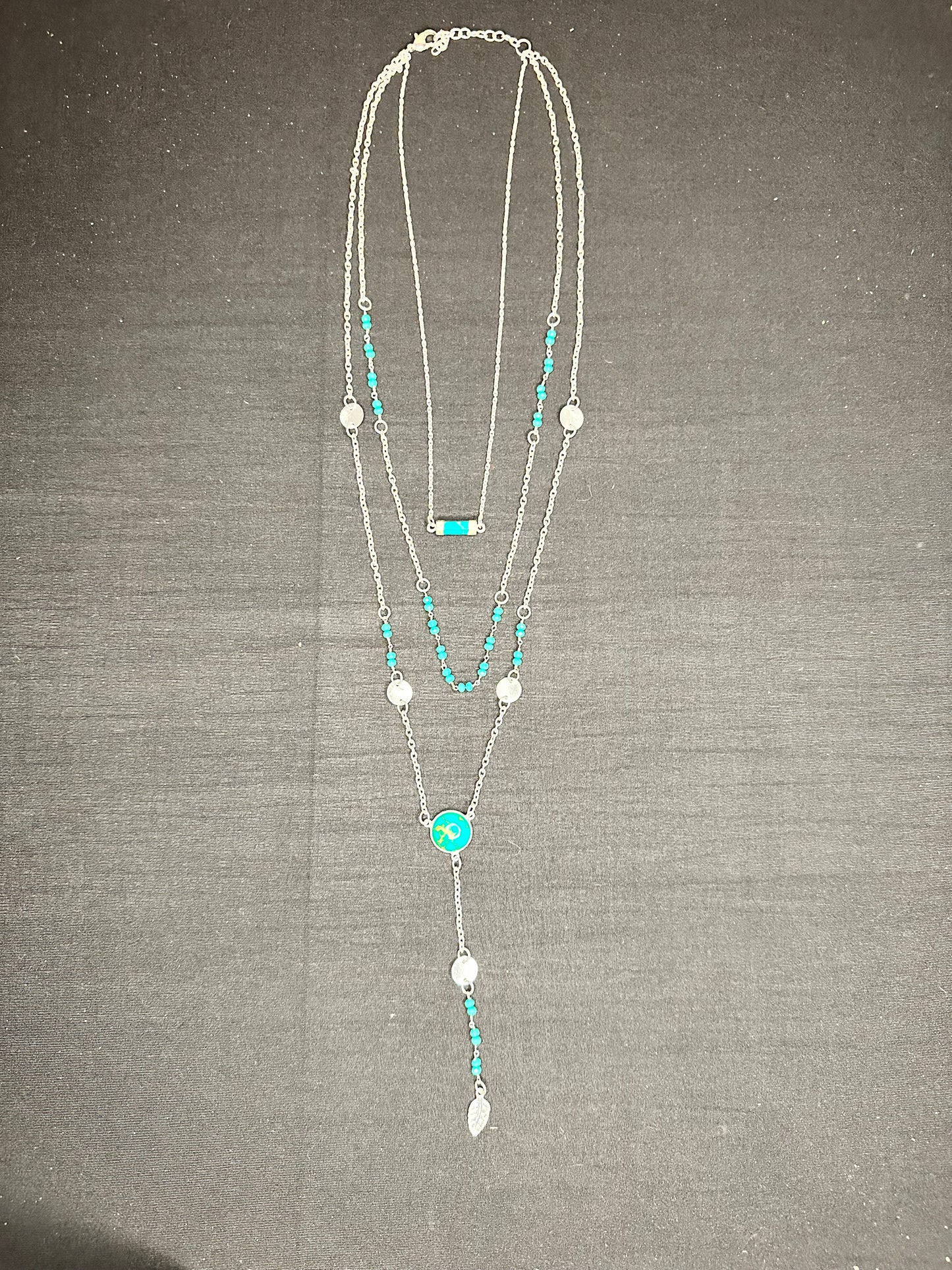 3 layered silver and turquoise necklace