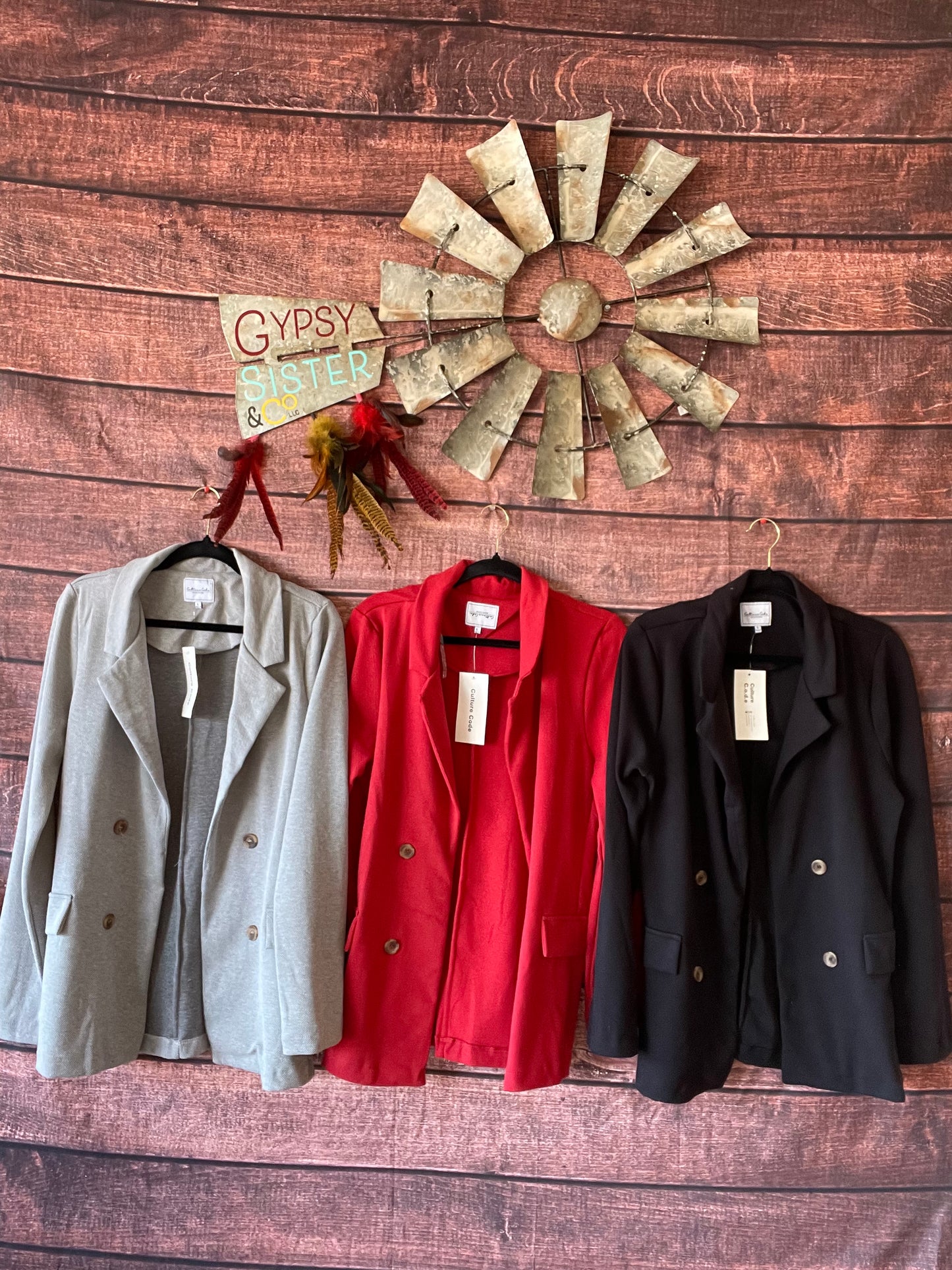 Ribbed cotton Blazer in three colors, Light Charcoal, Queen Red, and Black