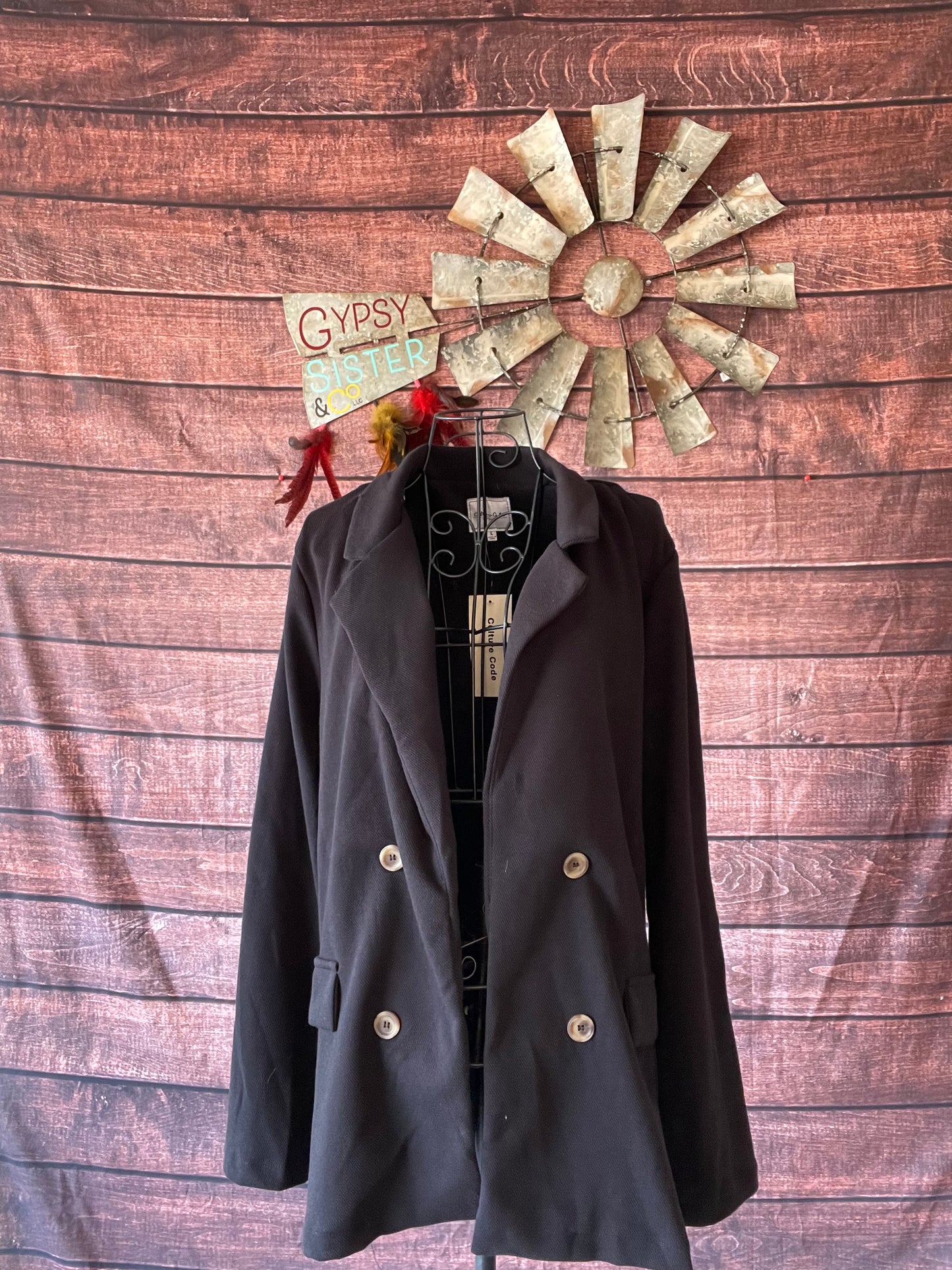 Ribbed cotton blazer in Black on Mannequin