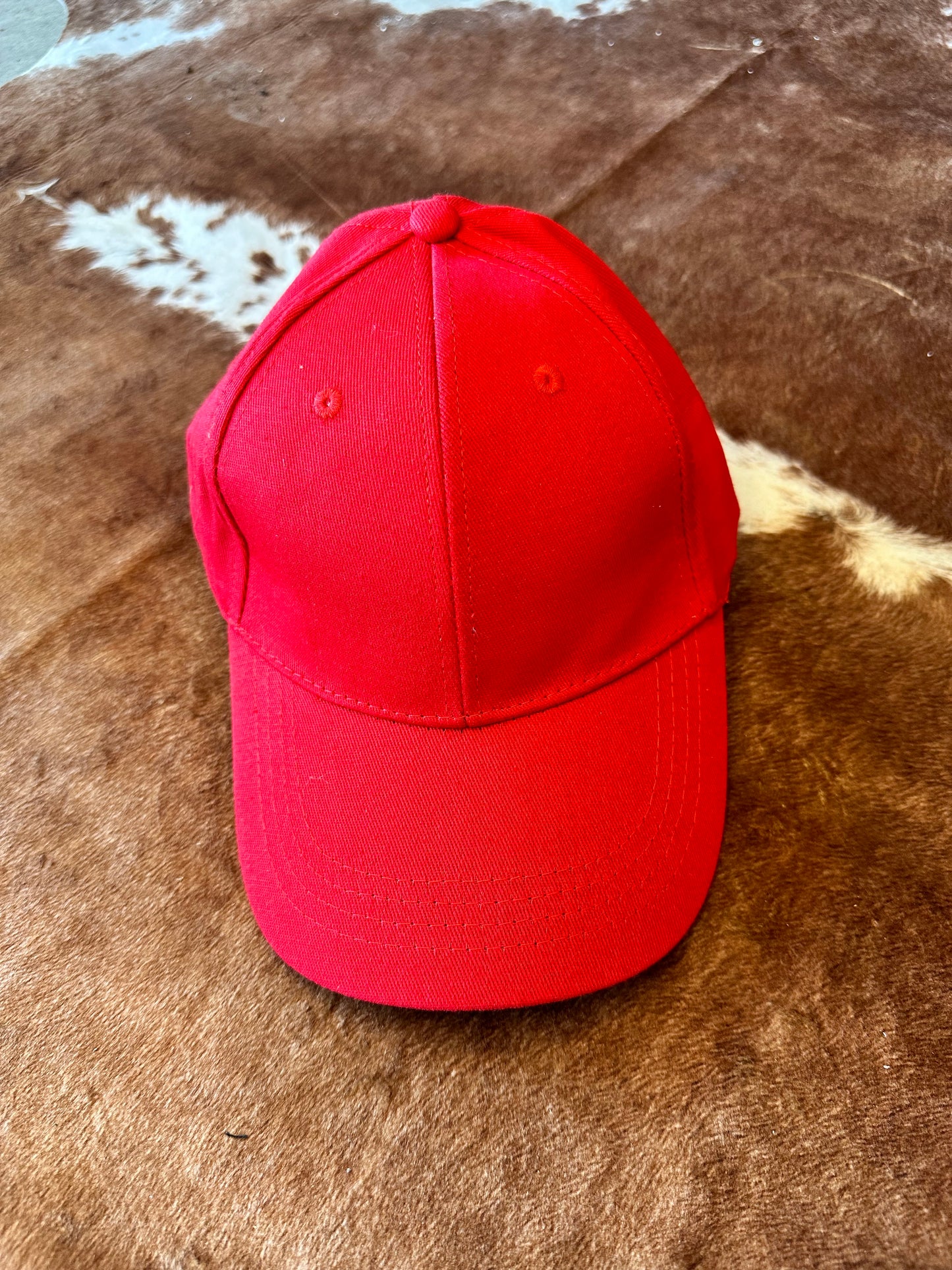 Red ball cap with structured crown