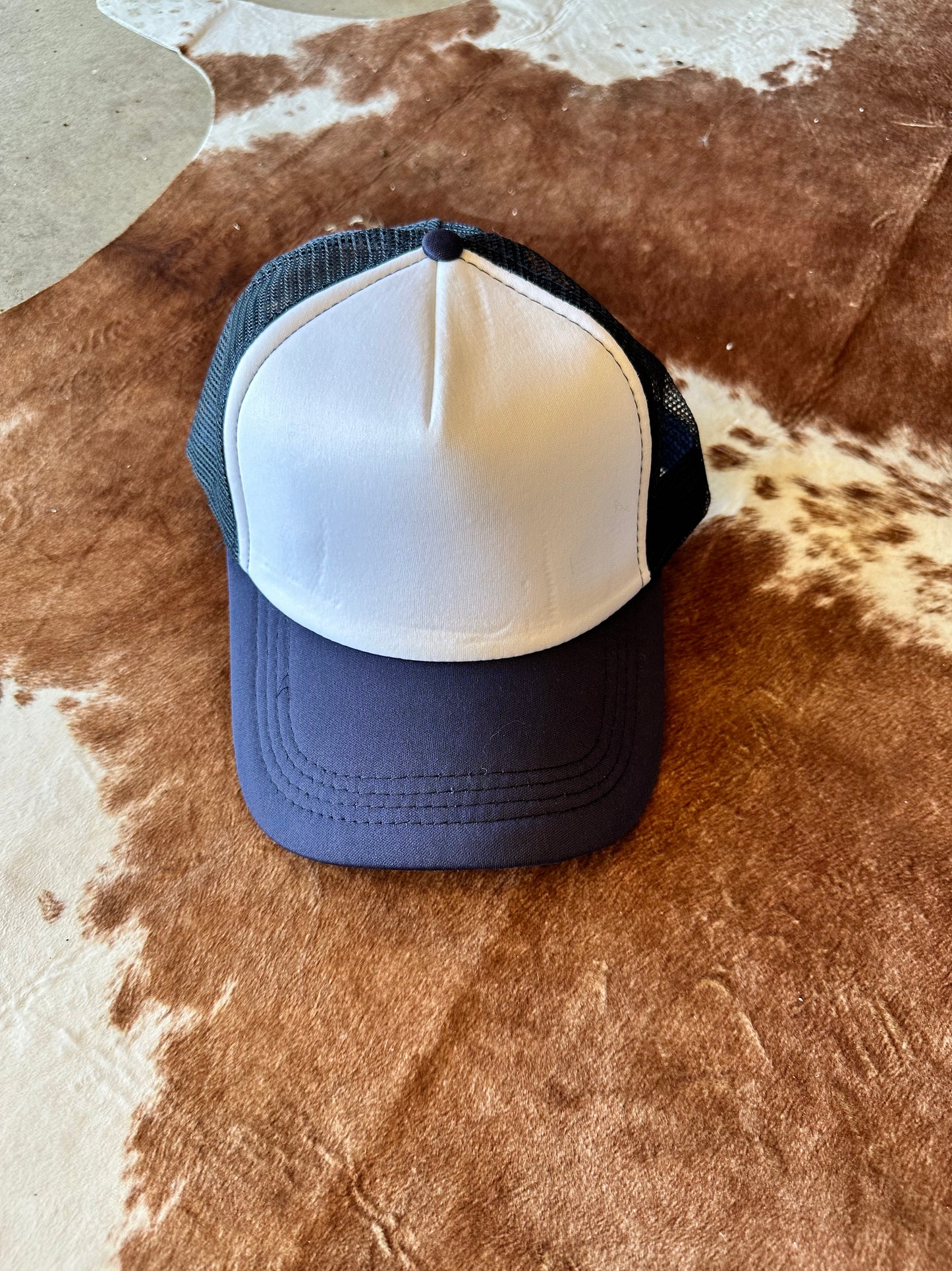 Navy blue with white trucker hat