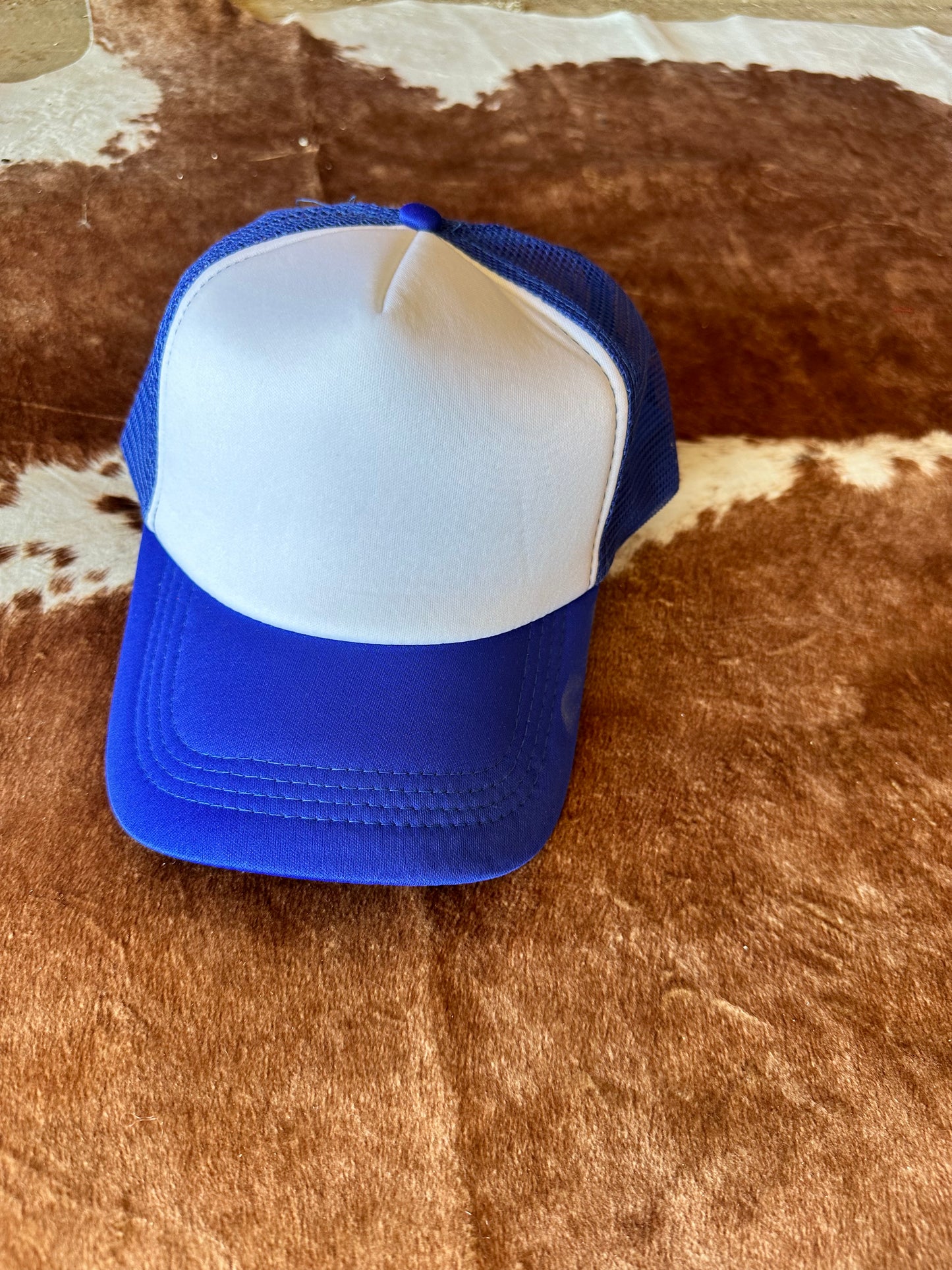 Royal Blue with white trucker hat