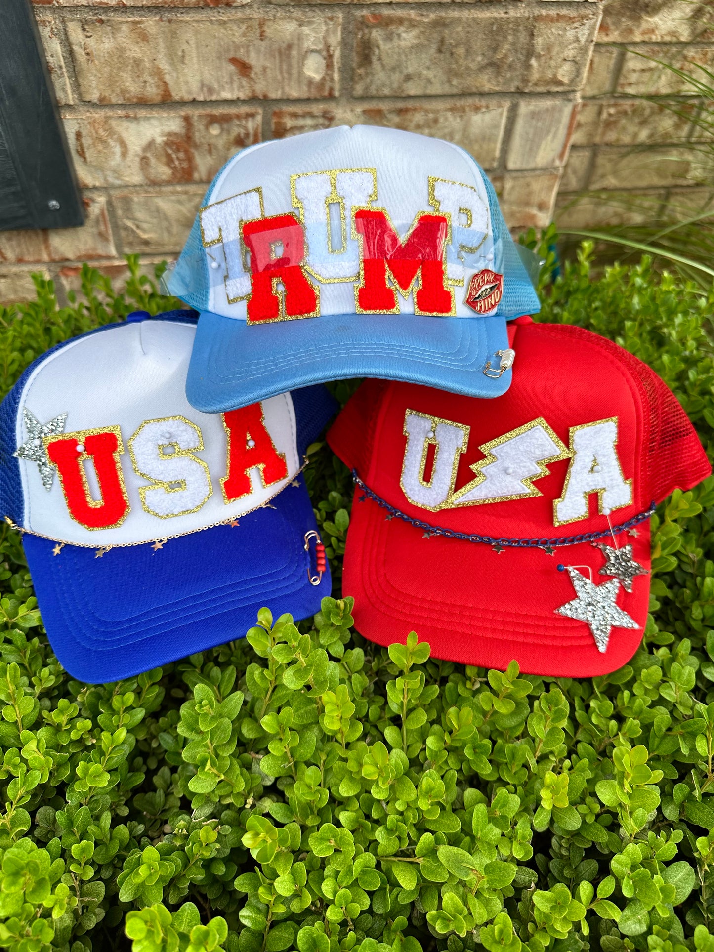 All 3 USA themed trucker hats together
