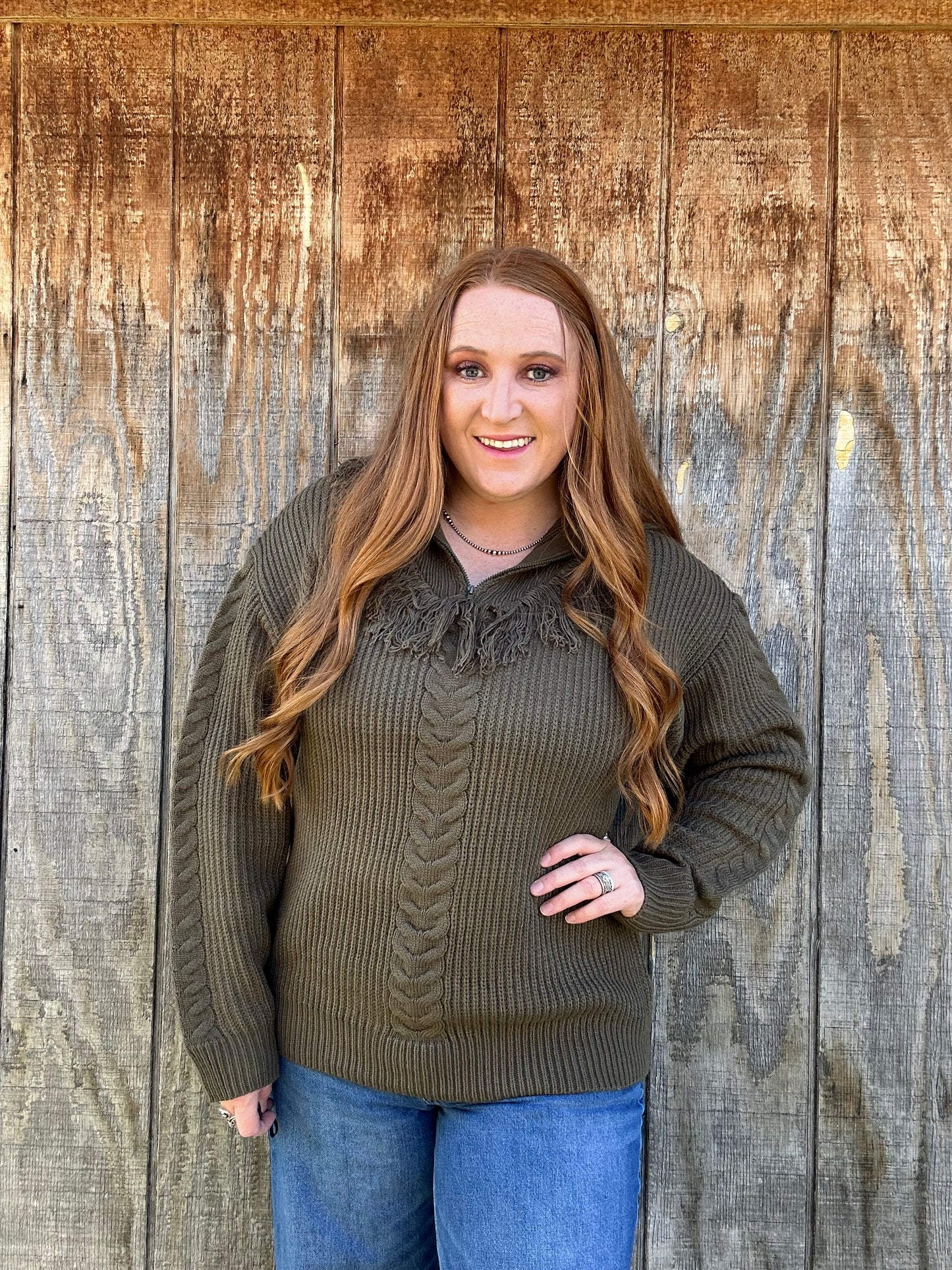 Model wearing size medium in Cypress Pullover