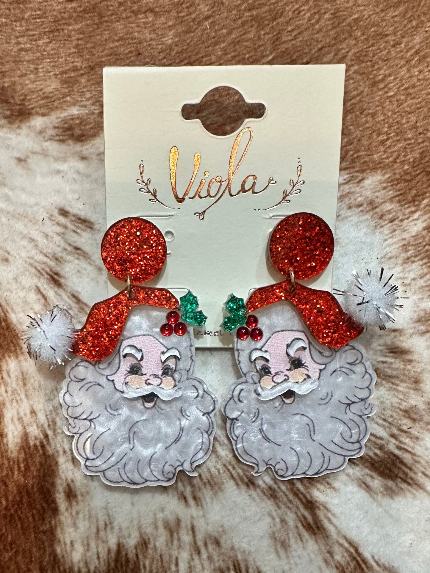 Sassy Santa with a red hat acrylic earrings.