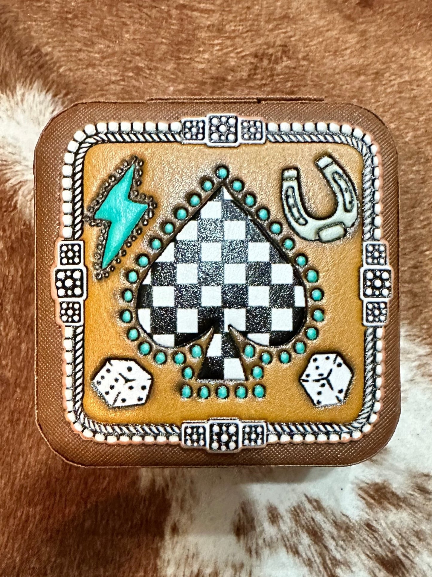 Checkered Spade faux leather travel jewelry box