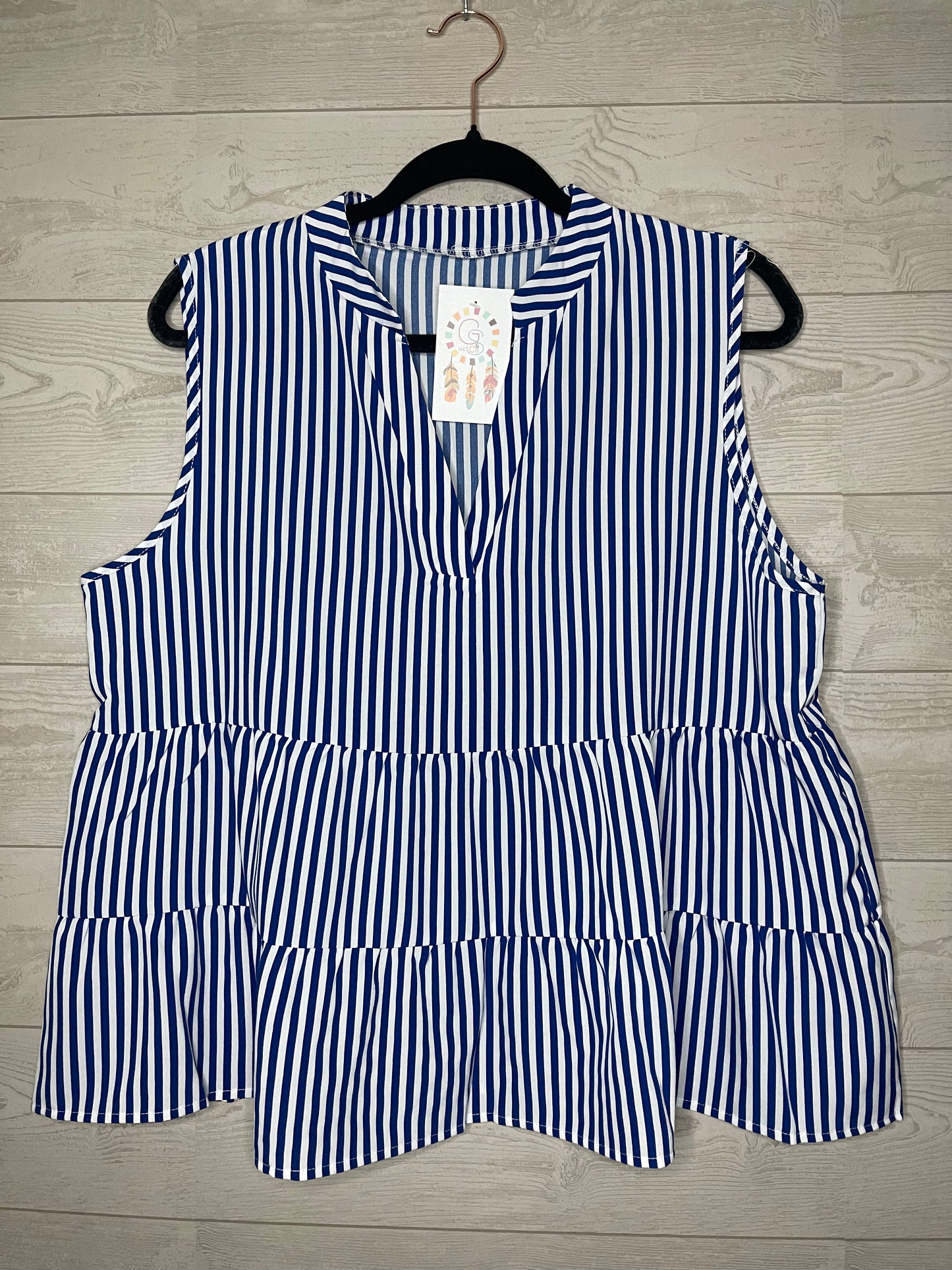 Blue and White striped sleeveless Blouse