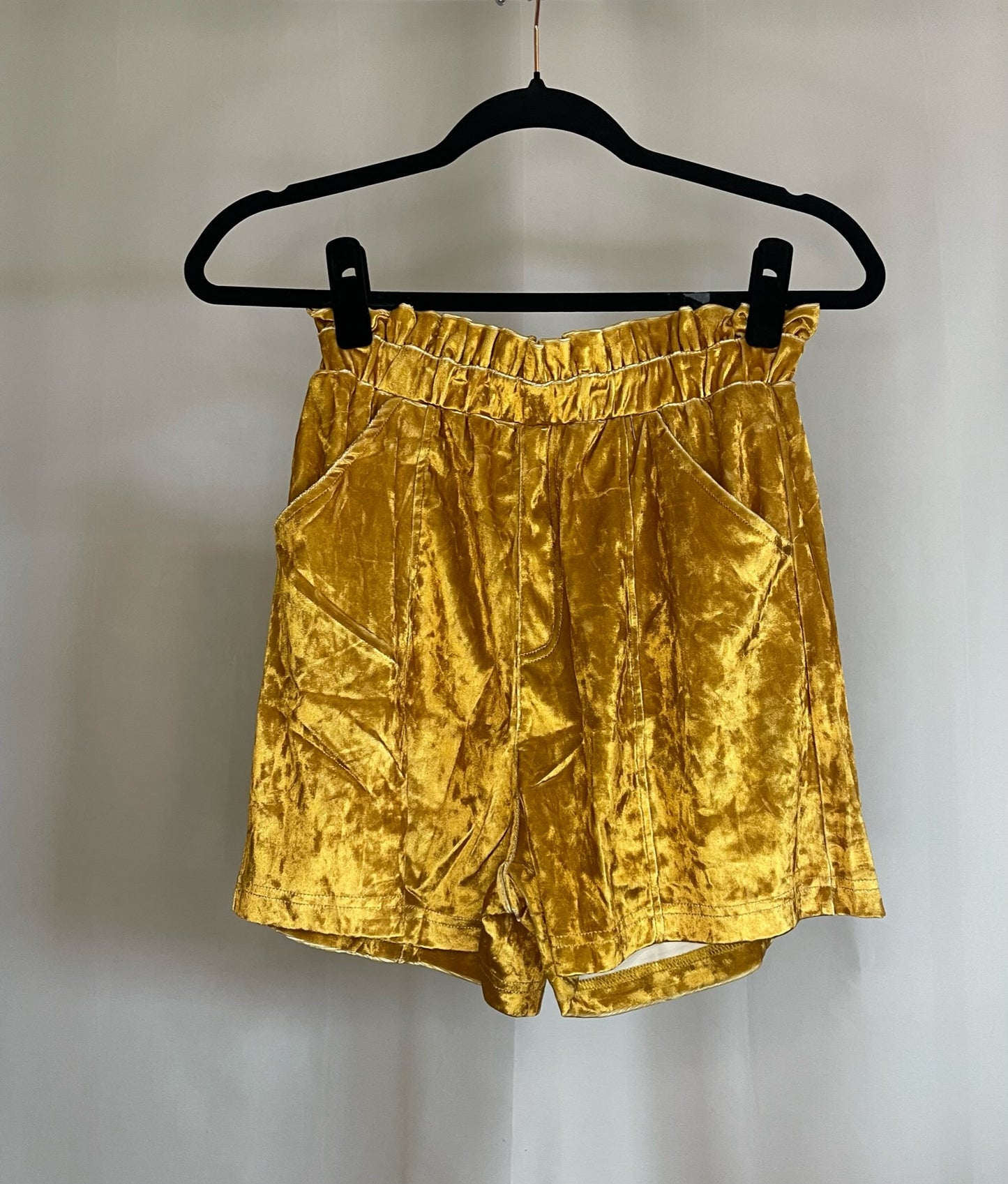 Velvet Mustard yellow shorts with stretch waist band and pockets