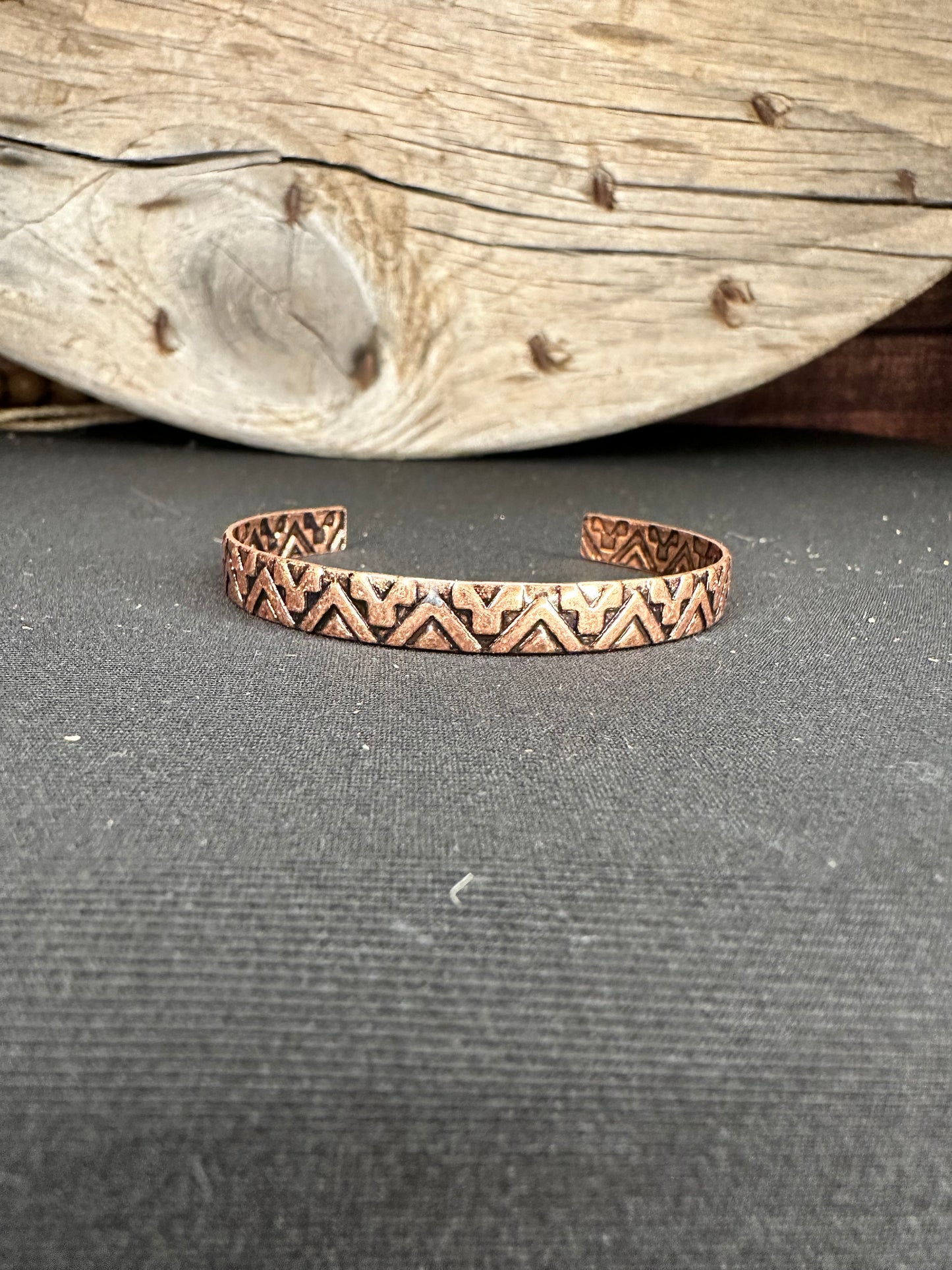 Copper Aztec stamped cuff 