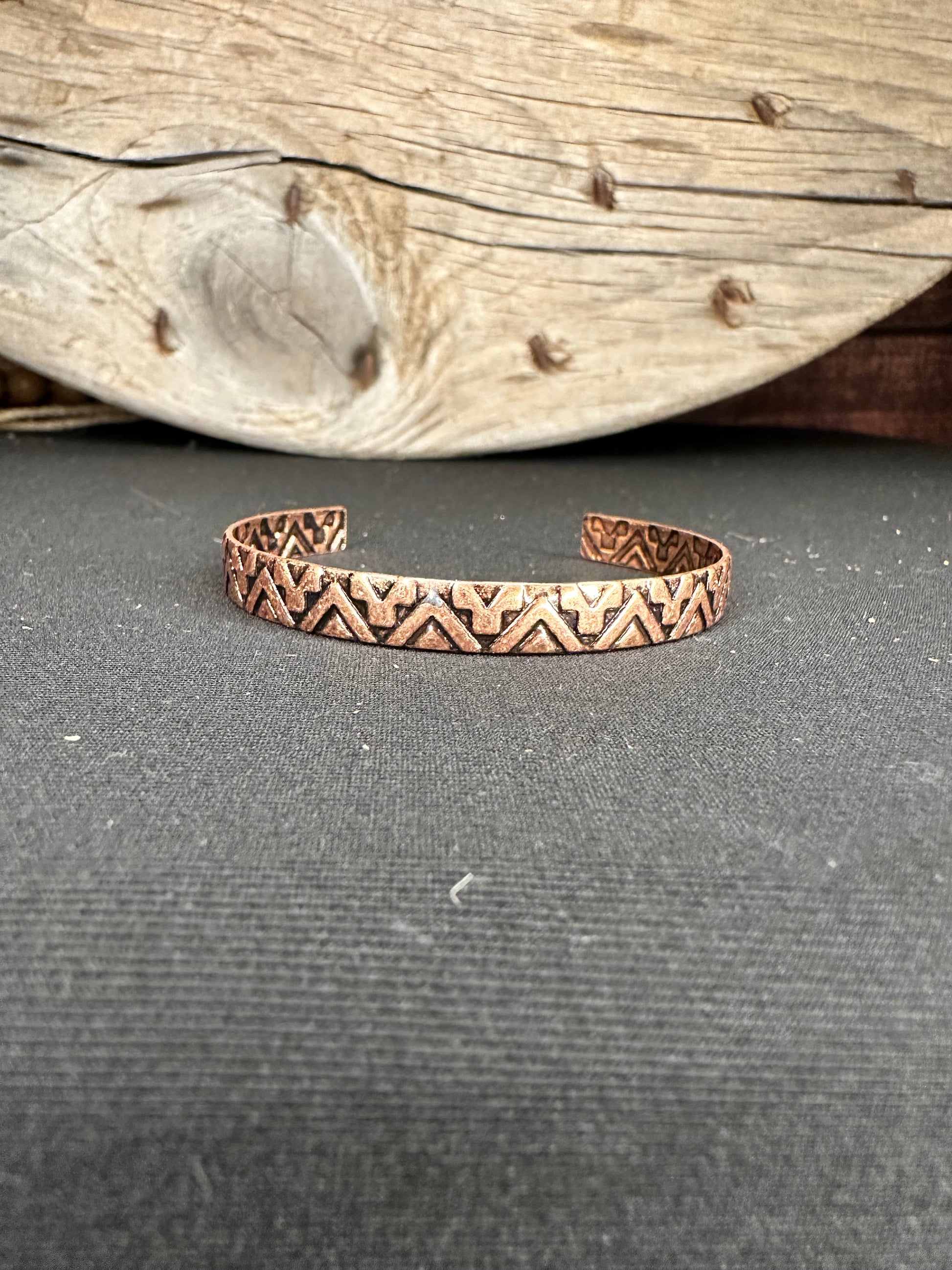 Copper Aztec stamped cuff 