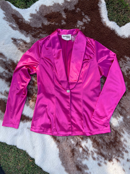 Silky hot pink blazer with silver concho button