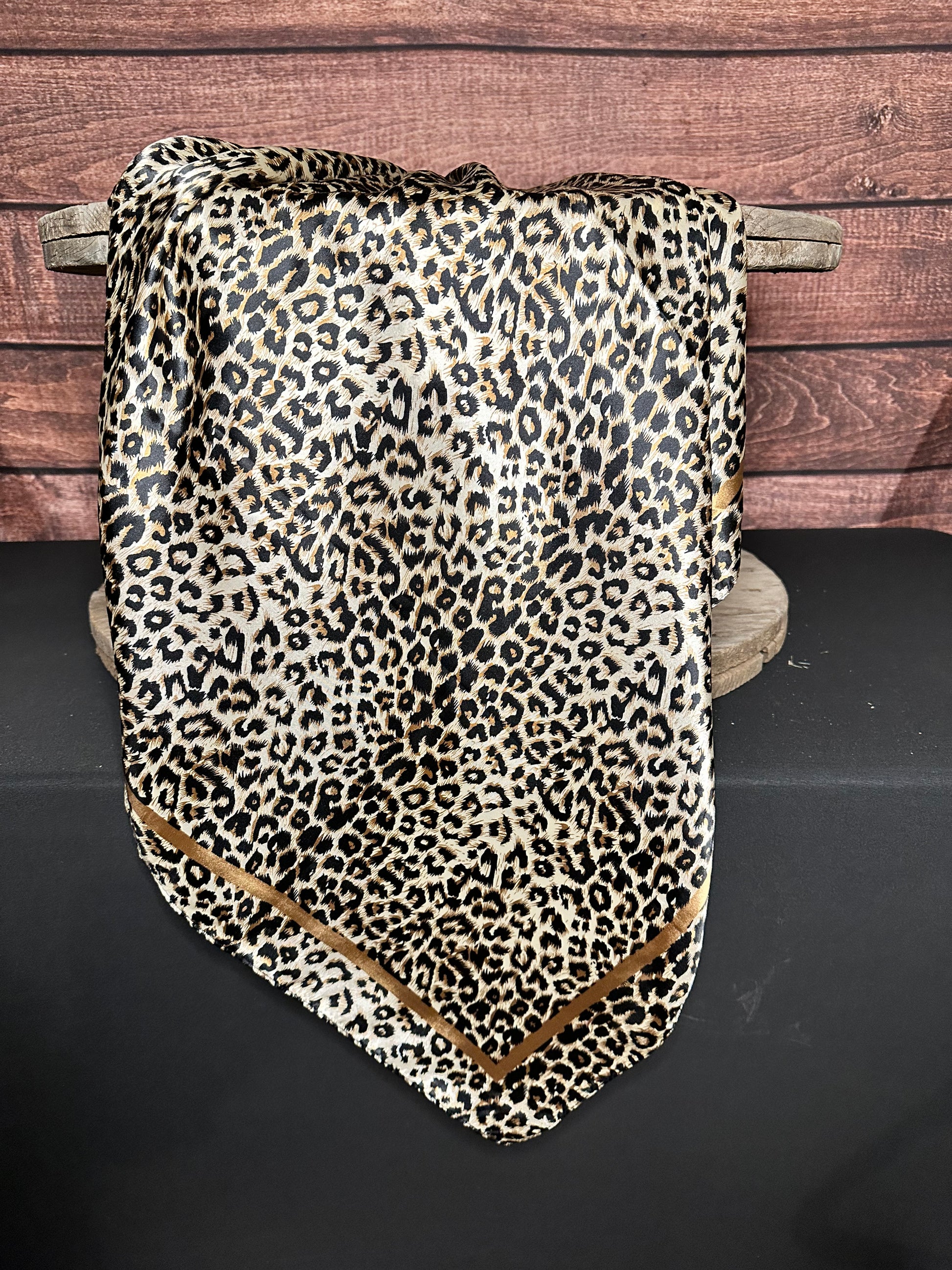 Liberty Leopard Wild Rag: leopard print silk wild rag with gold border 