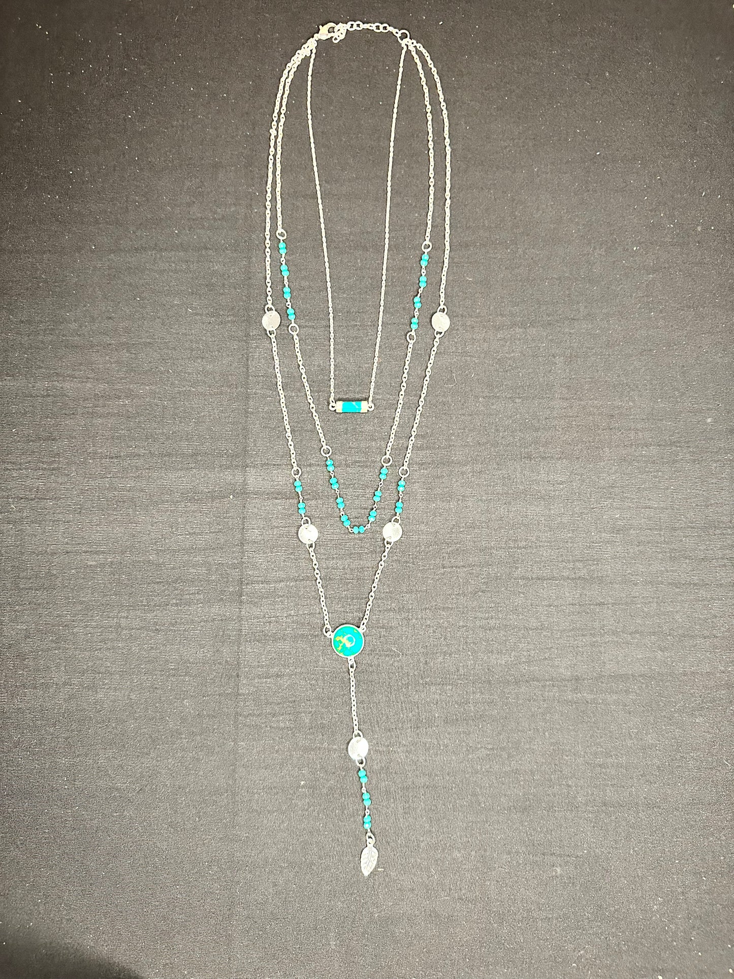 3 layered silver and turquoise necklace 
