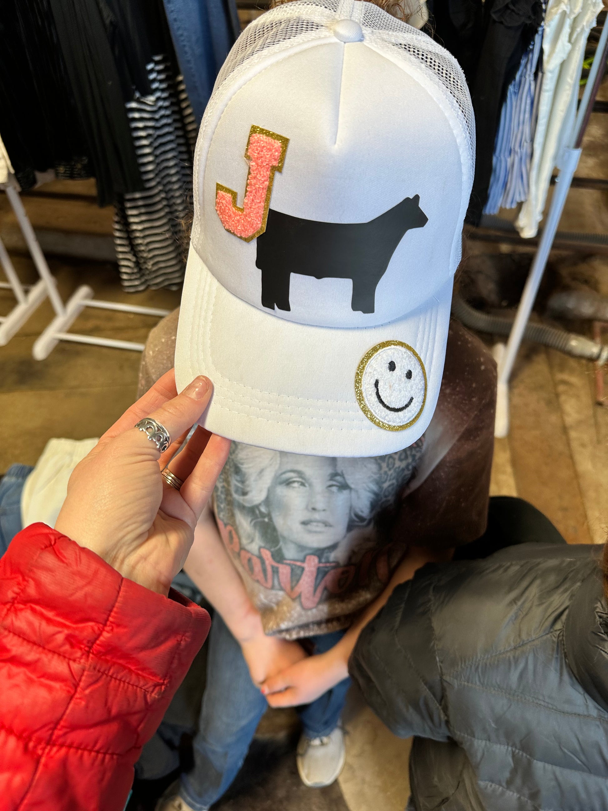 Custom hat with 2 patches and a vinyl show steer 