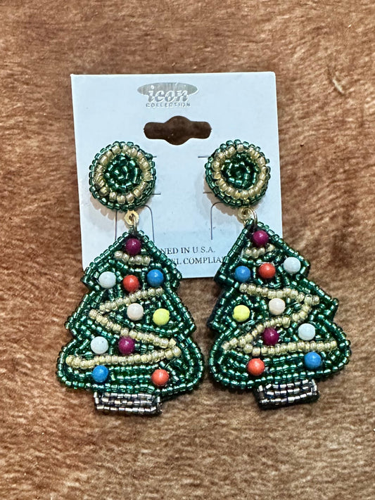 Beaded Christmas tree earrings 