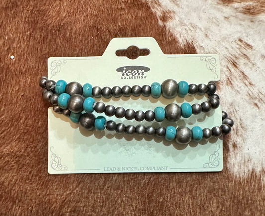 Faux Navajo pearl and turquoise bracelet set 