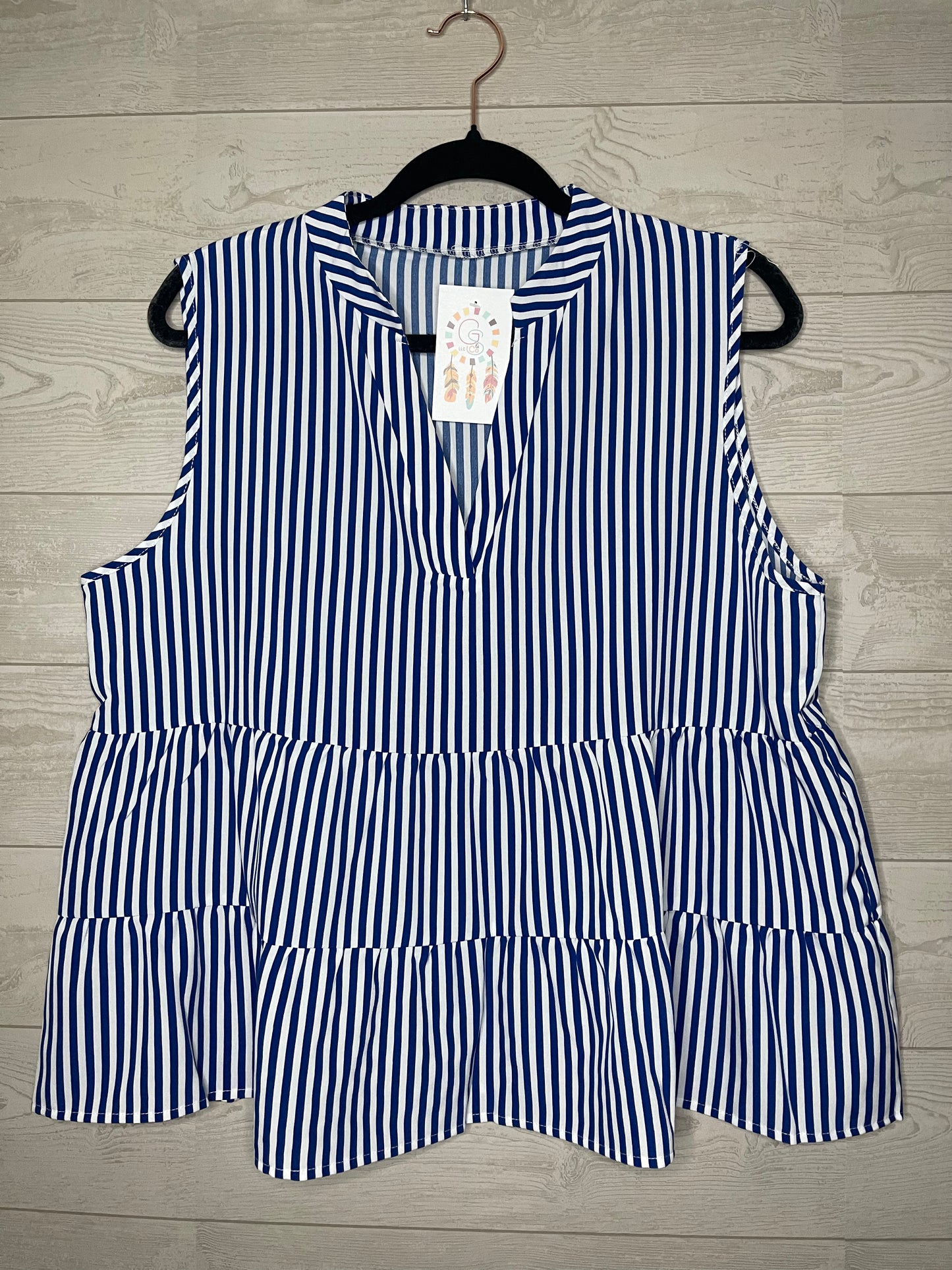 Blue and White striped sleeveless Blouse 