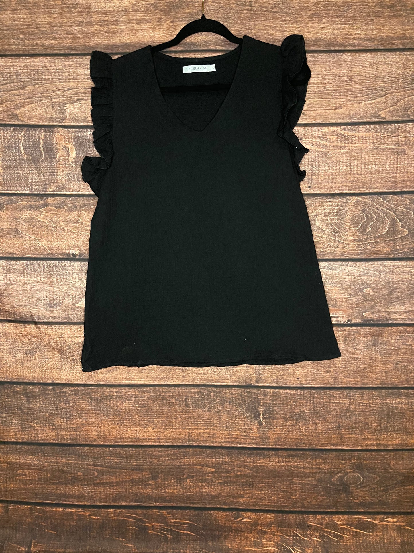 Black Ruffle Sleeve v-neck tank top